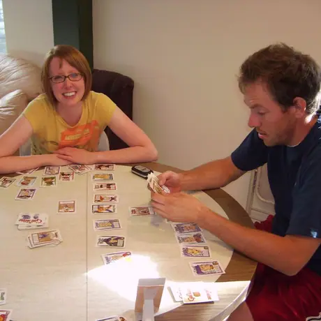 Playing Guillotine with Melissa and Tim.