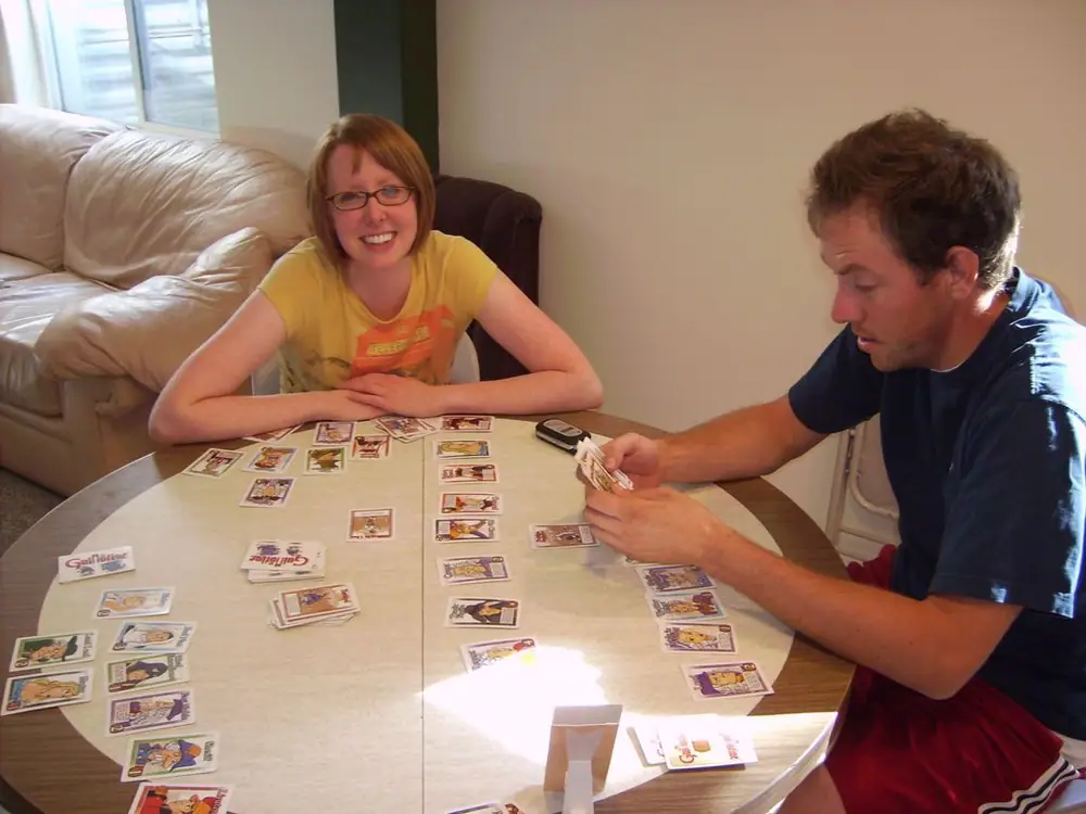 Playing Guillotine with Melissa and Tim.