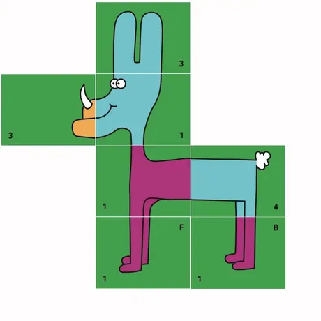 A creature built with Cartoona tiles