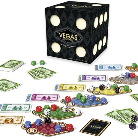 Vegas Dice Game, Ravensburger, 2017 — box and components (image provided by the publisher)