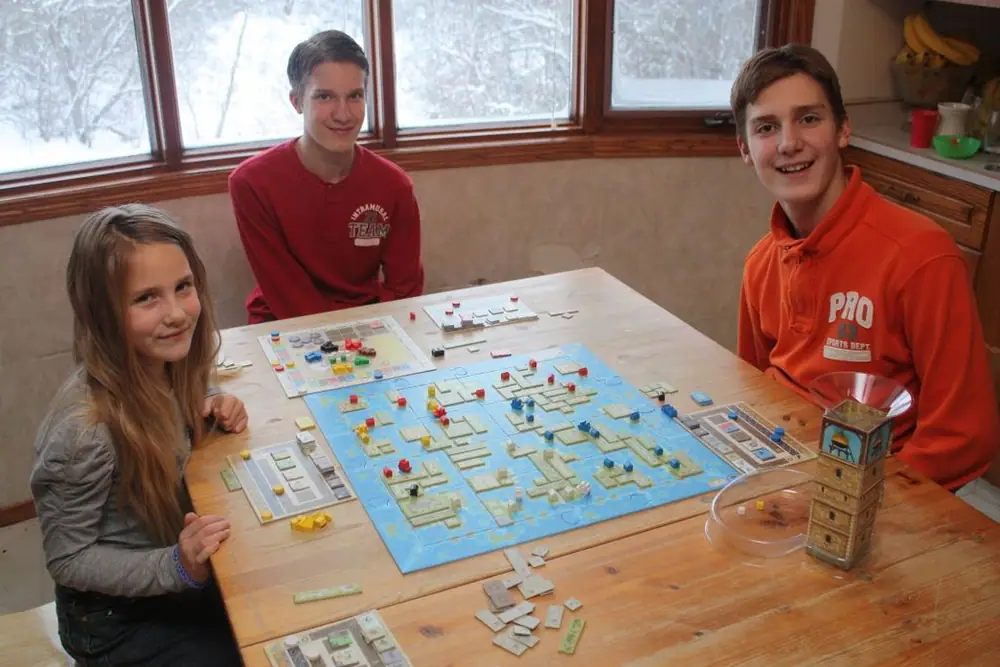 Enjoying a game of Amerigo with 3 of my children.  My daughter did well at her first game!
