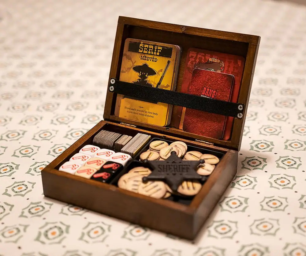 Custom Bang the Dice Game box that includes both expansions