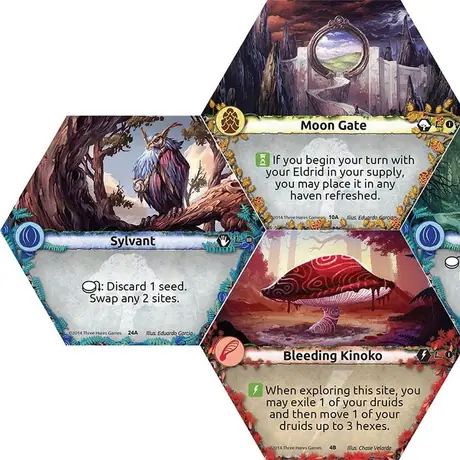 Sylvant, Moon Gate, Saraina's Crucible, and Bleeding Kinoko.