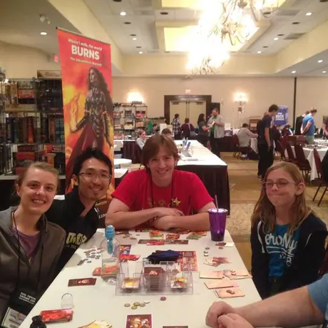 Fun game with fun people. Guess who won? It is the player with the face that says "that's right, I won".