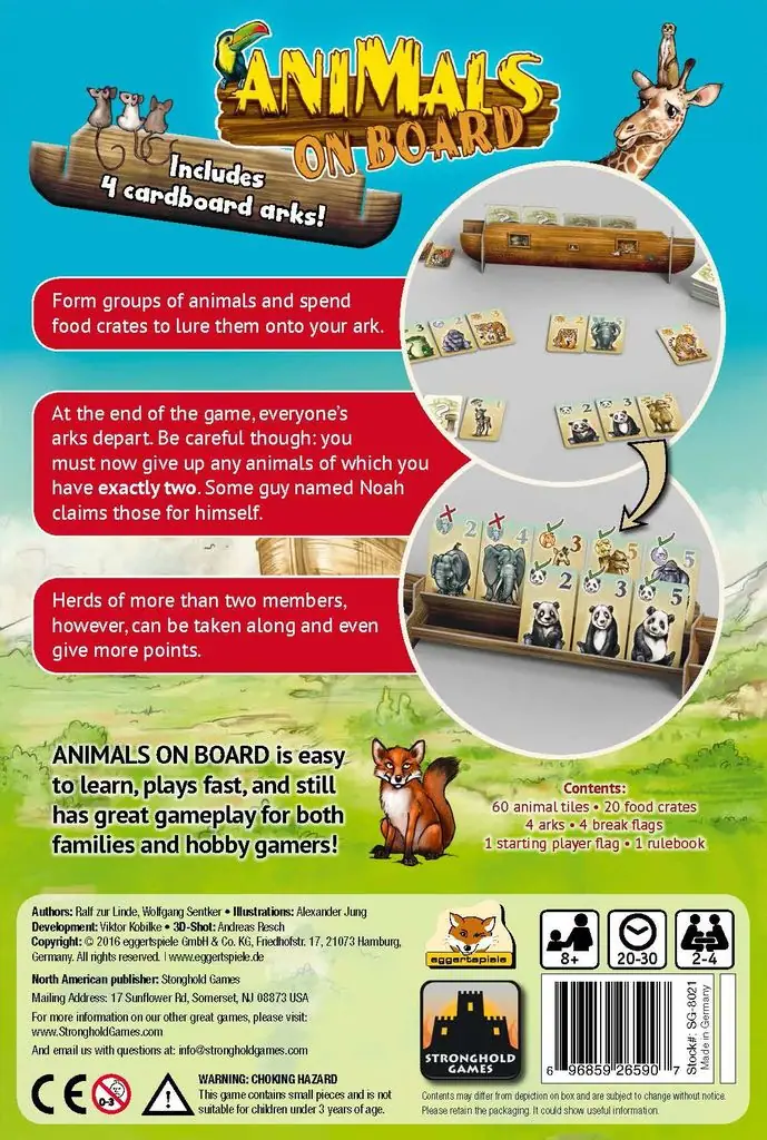Stronghold Games , English first edition box back -- featuring image of cardboard arks!