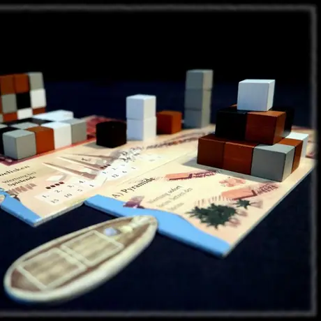 The last ship has been called to port! - View of the boards and cubes at end of game.