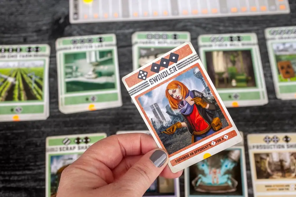 Close up of the Swindler card during game play