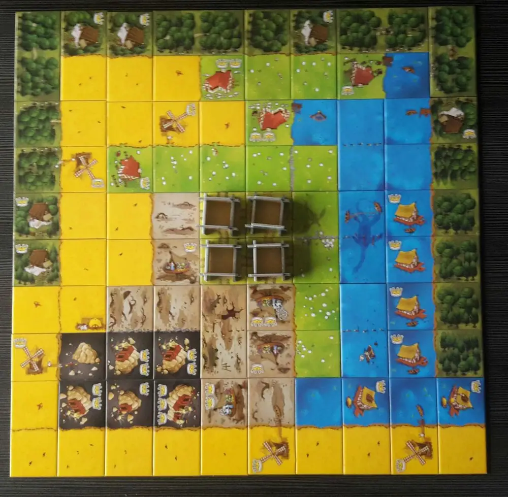 Kingdomino all tiles. 1 area per terrain type.