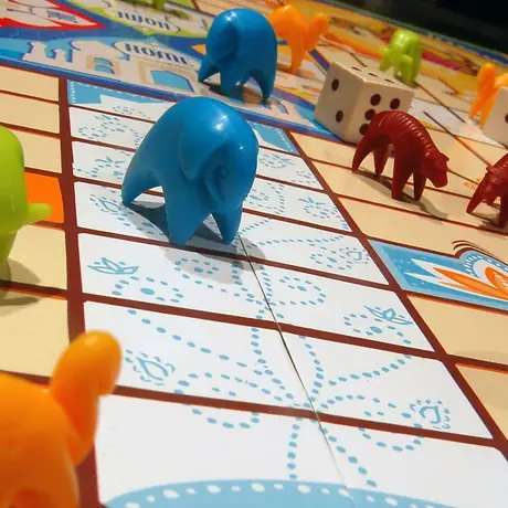 Close up board and pieces during a game. Hasbro 2001 edition