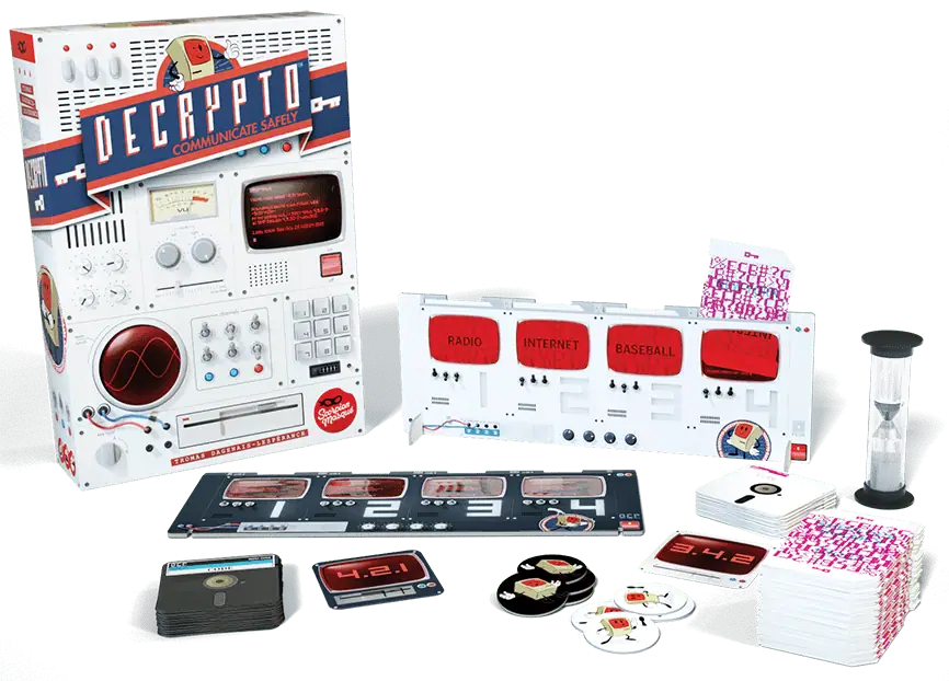 Decrypto, Le Scorpion Masqué, 2018 — box and components (image provided by the publisher)