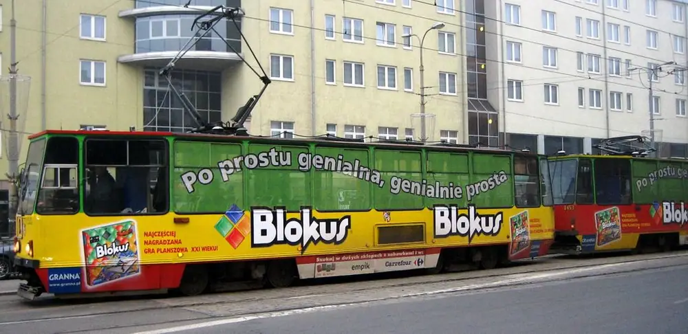 Huge advertisement for Blokus on tram in Wrocław, Poland! (2007-12-21)