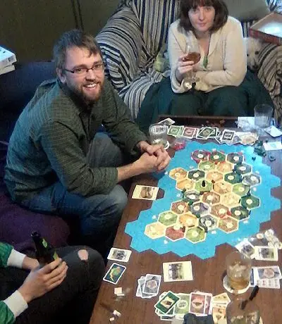 For St. Patrick's Day 2013, a special Catan map. We didn't make the resources match, just to make the shape. In this history, Galway was the first city, with an excellent ore port, but Dublin, with its 3:1 port, never expanded beyond a settlement.