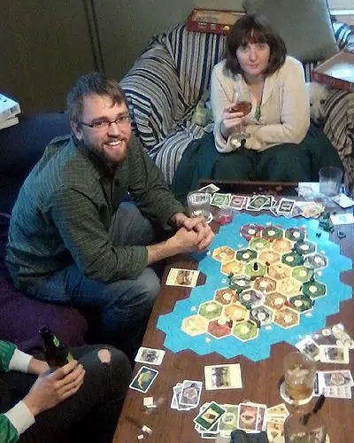 For St. Patrick's Day 2013, a special Catan map. We didn't make the resources match, just to make the shape. In this history, Galway was the first city, with an excellent ore port, but Dublin, with its 3:1 port, never expanded beyond a settlement.