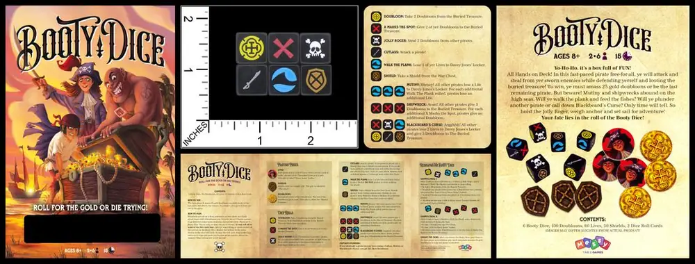 The Dice showing all sides ... Box Graphics ... and Instructions posted with permission of the publisher