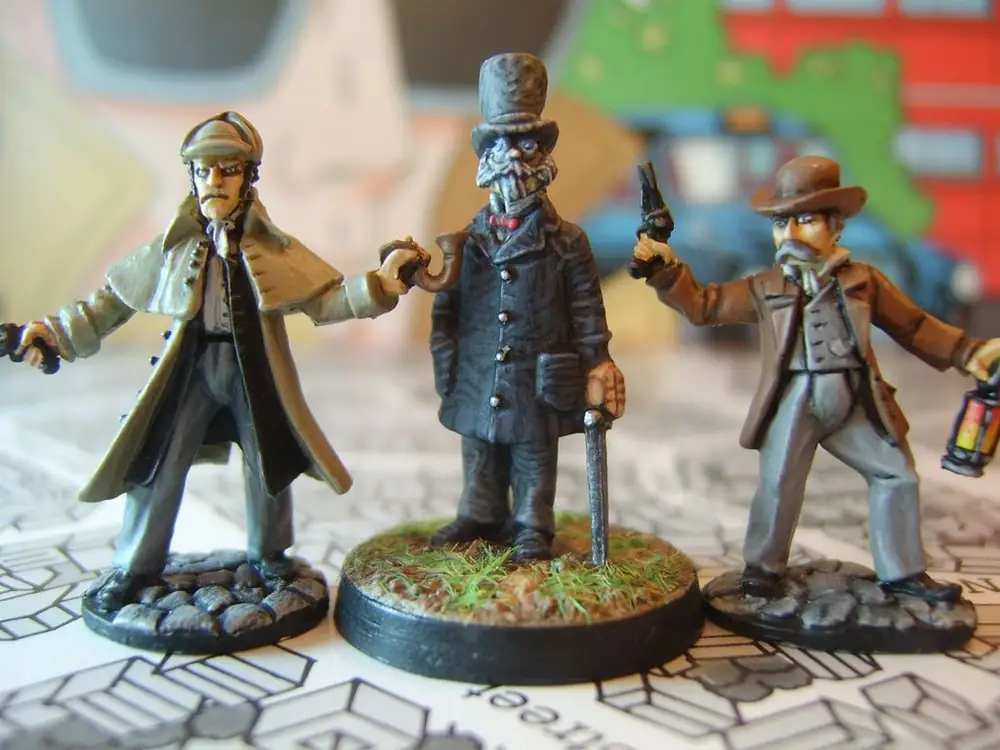 Holmes and Watson flank a deranged-looking Jack the Ripper! Replacement pieces for my themed version.