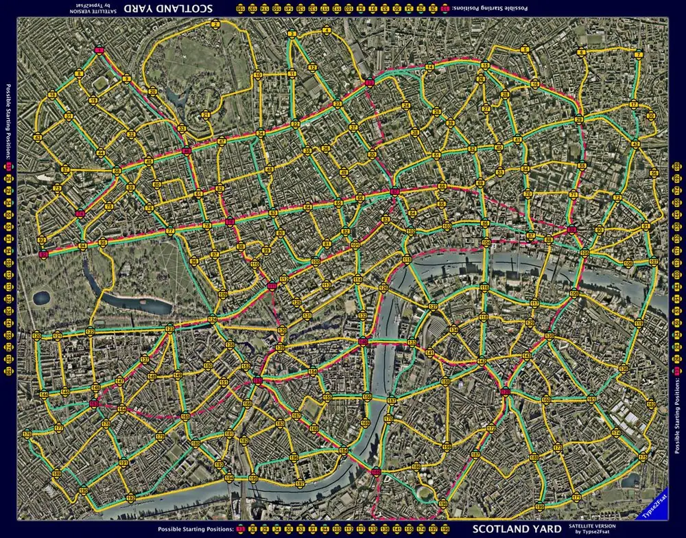 Selfmade version of the game board, using satellite images. Complete and fully playable. More information posted below the image (in the first post if I'm quick :D ).