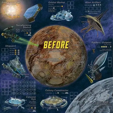 Karim "Carthaginian" Chakroun has been reworking the graphic design for Alien Frontiers. Here are Before and After shots of the game board