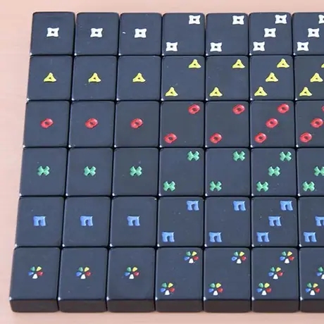 Hanabi Deluxe, ABACUSSPIELE, 2013 – production sample of the tiles in this edition (image provided by the publisher)